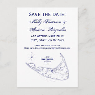 Postal De Anuncios Isla Nantucket MA Mapa Antiguo Azul Marino