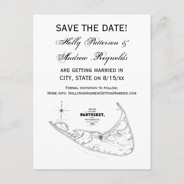 Postal De Anuncios Isla Nantucket MA Mapa Antiguo Negro (Anverso)