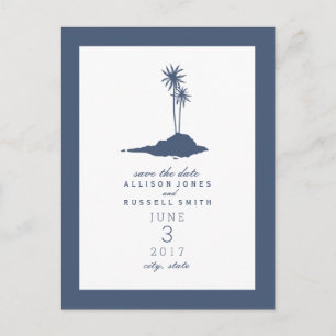 Postal De Anuncios Island Beach Wedding Save The Date - Azul oscuro