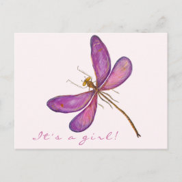 Postal De Anuncios It's a Girl! Dragonfly morado dulce
