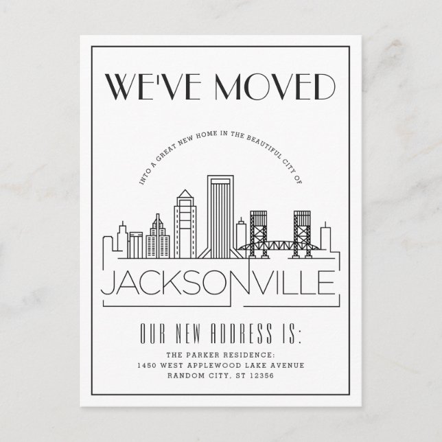 Postal De Anuncios Jacksonville Modern Deco | Cambio de dirección (Anverso)