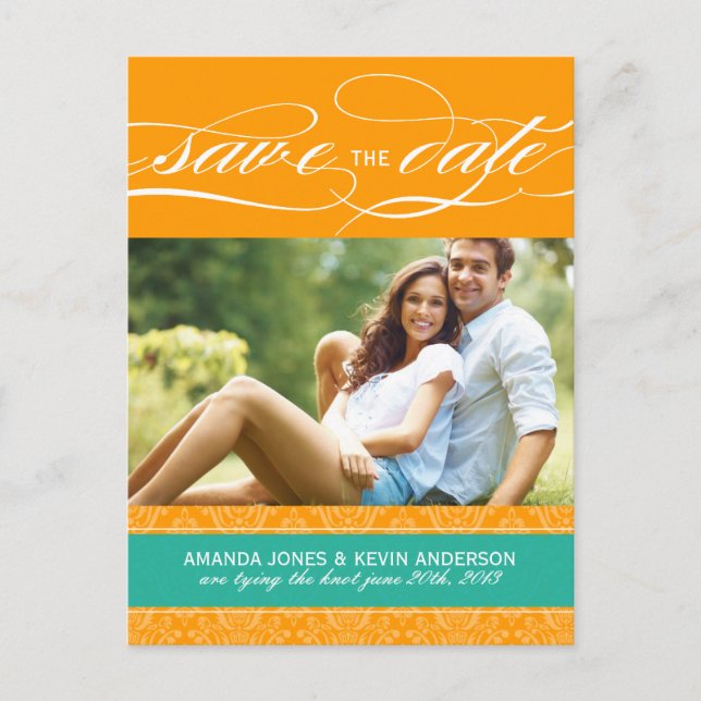 Postal De Anuncios Jade y damasco naranja Save the Date (Anverso)