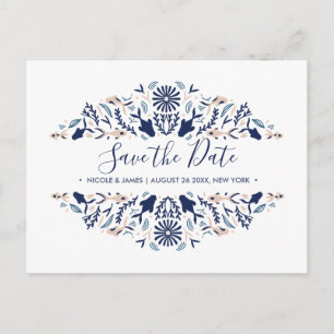 Postal De Anuncios Japonés   Koi Fish Azul Boda Save the date