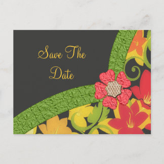 Postal De Anuncios Jardín de flores de coral verde y amarillo Save Da