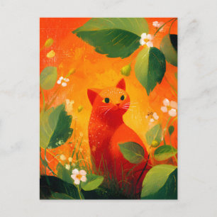 Postal De Anuncios Jardín de flores silvestres gato rojo caprichoso