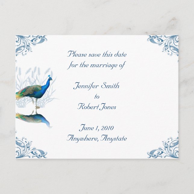 Postal De Anuncios Jardín del pavo real salve la fecha (Anverso)