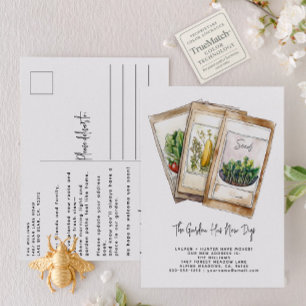 Postal De Anuncios Jardín Moderno Nos Mudamos Acuarela Elegante