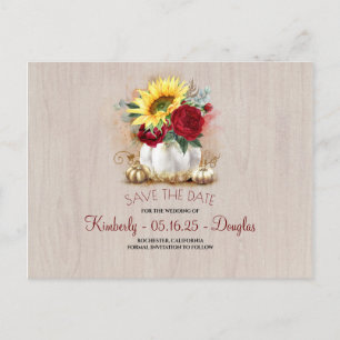 Postal De Anuncios Jarrón de girasoles de calabaza blanca Otoño salva