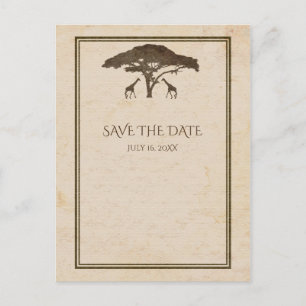 Postal De Anuncios Jirafas de Safari Africano & Árbol Guarde la Fecha