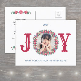Postal De Anuncios Joy Retro Floral Festividad Wreath Una Foto Coloro
