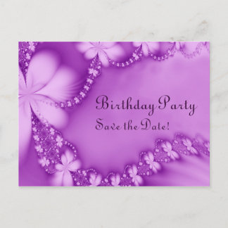 Postal De Anuncios Joya Floral Púrpura, Fiesta de Cumpleaños