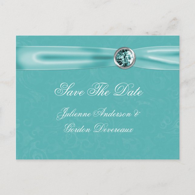 Postal De Anuncios Joyas De Cinta De Damask verde azuladas Guardar La (Anverso)