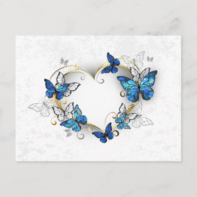 Postal De Anuncios Joyería Corazón con Mariposas Morpho (Anverso)