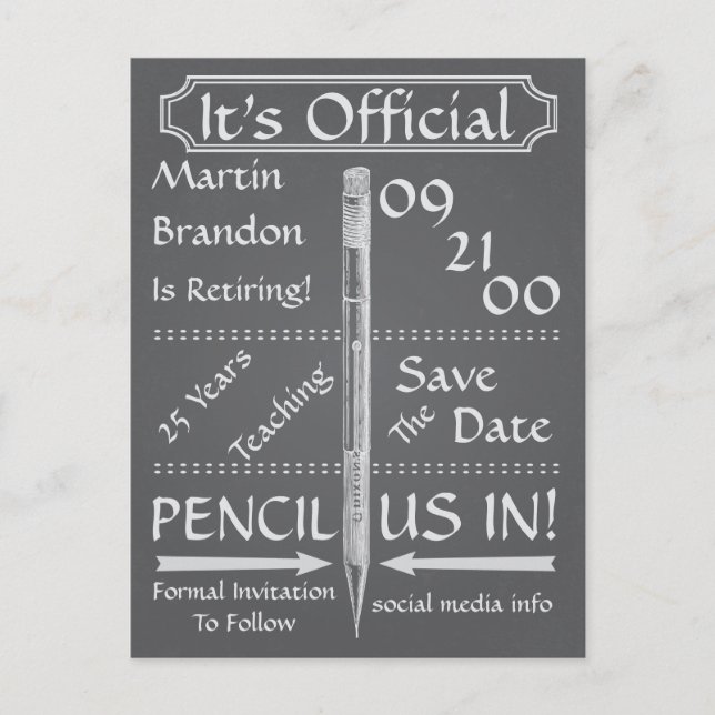 Postal De Anuncios Jubilación De Estilo De Chalkboard Vintage Guardar (Anverso)