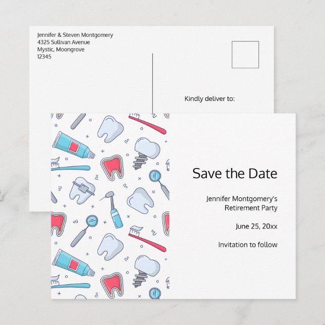 Postal De Anuncios Jubilación de patrones dentales de dientes y herra (Anverso / Reverso)