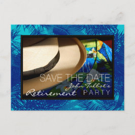 Postal De Anuncios Jubilación tropical con palmas azules salva la fec