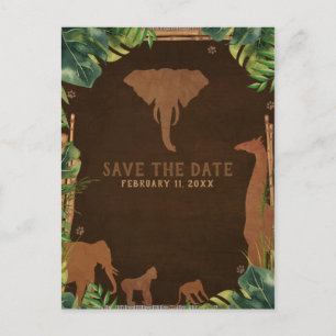 Postal De Anuncios Jungla Safari Brown Zoo Animales Guardar la Fecha