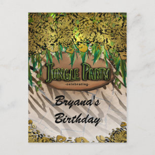 Postal De Anuncios JUNGLE FIESTA Gold Glam Animal Print Birday Flyer