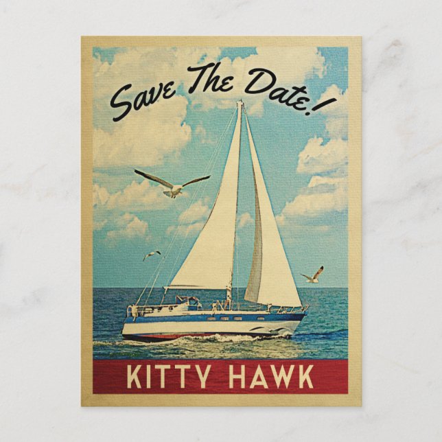 Postal De Anuncios Kitty Hawk Salva La Fecha Velero Náutico (Anverso)