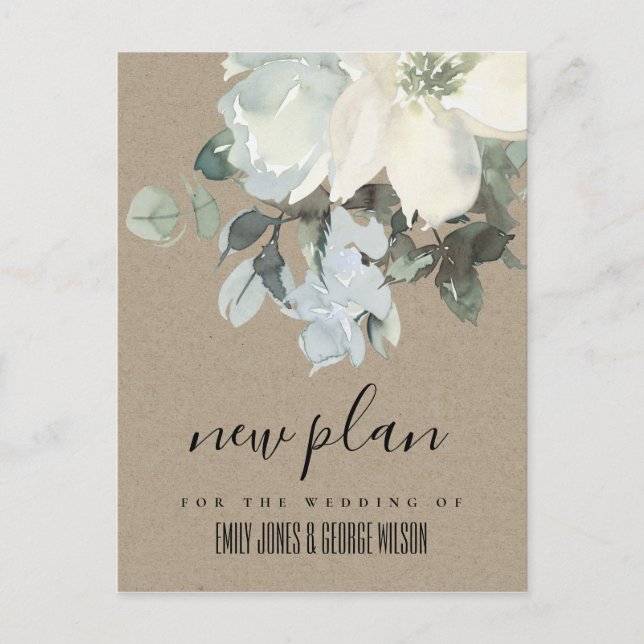 POSTAL DE ANUNCIOS KRAFT IVORY BLANCO FLORAL RAMO DE BODAS NUEVO PLAN (Anverso)