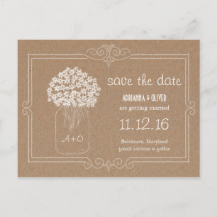 Postal De Anuncios Kraft Paper Mason Jar Flowers Save The Date
