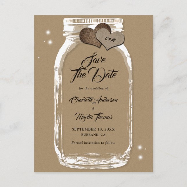 Postal De Anuncios Kraft Paper Mason Jar Wedding Save The Date (Anverso)