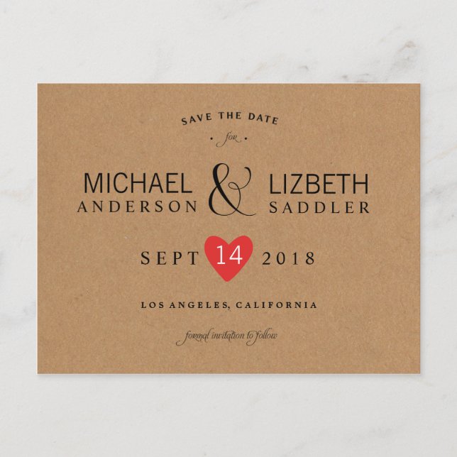 Postal De Anuncios Kraft Save the Date, simple save the date (Anverso)