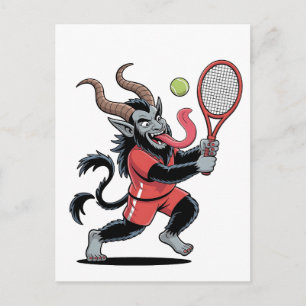 Postal De Anuncios Krampus Tenis Cancha de Navidad Demonio de Tenis