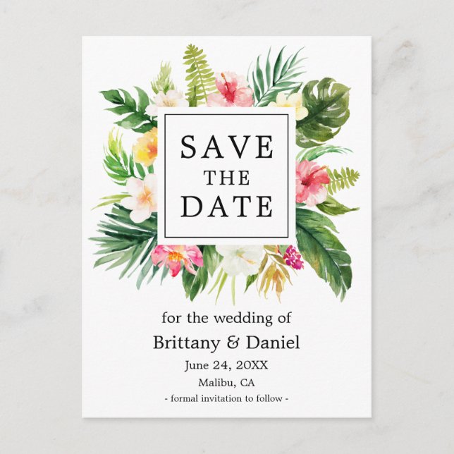 Postal De Anuncios La acuarela moderna Floral tropical salva la fecha (Anverso)