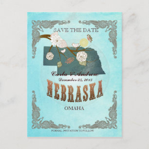 Postal De Anuncios La aguamarina ahorra la fecha - mapa de Nebraska