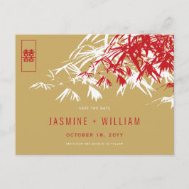 Postal De Anuncios La Boda China De Bambú De Oro Rojo Salva La Fecha