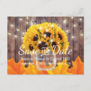Postal De Anuncios La boda de otoño de Sunflower Jar Rustic Save the