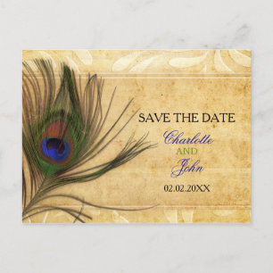 Postal De Anuncios La boda de Rustic Peacock Feather salva la fecha