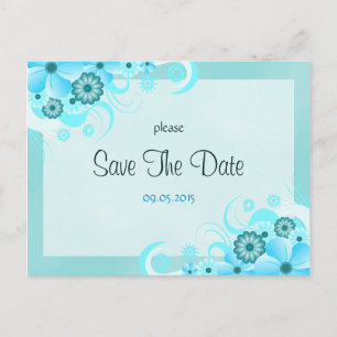 Postal De Anuncios La Boda Floral Azul De Aqua Ligera Salva Las Carta