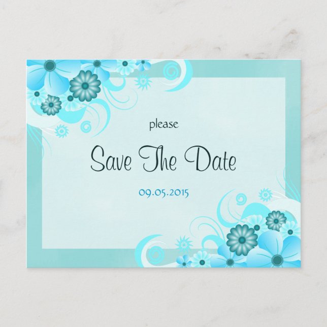 Postal De Anuncios La Boda Floral Azul De Aqua Ligera Salva Las Carta (Anverso)