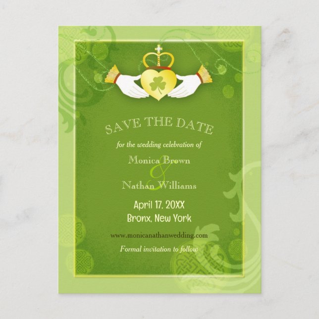 Postal De Anuncios La boda irlandesa verde de la Moda salva la fecha (Anverso)