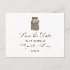 Postal De Anuncios La Boda Rustica Burlap Mason Jar Ahorra La Fecha