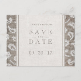 Postal De Anuncios La boda rústica de campo Lace burlap salva la fech