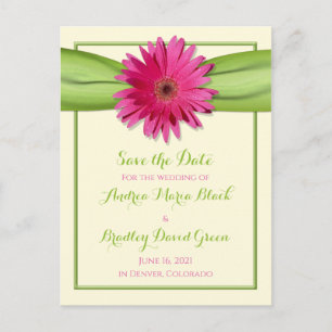 Postal De Anuncios La boda verde rosa Gerbera Daisy salva la fecha