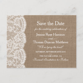 Postal De Anuncios La Colección Boda Burlap & Lace Guardar La Fecha