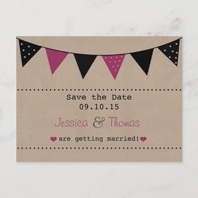 Postal De Anuncios La Colección de Boda Modern Pink Bunting (Anverso)