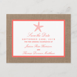 Postal De Anuncios La colección de bodas Coral Starfish Burlap Beach
