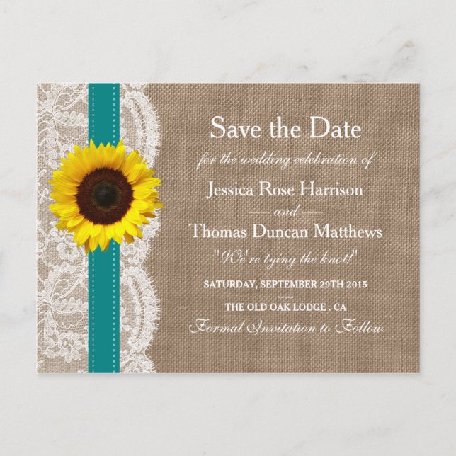 Postal De Anuncios La Colección de Bodas de Girasoles Rústicos - Turq (Anverso)