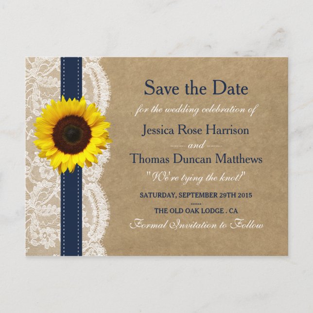 Postal De Anuncios La colección Kraft, Lace & Sunflower - Azul marino (Anverso)