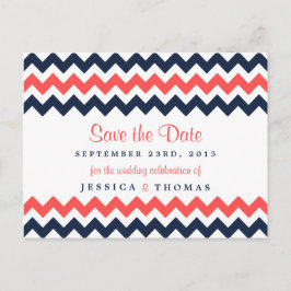 Postal De Anuncios La Colección Moderna Chevron de Bodas Navy y Coral