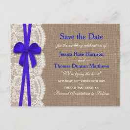 Postal De Anuncios La colección Rustic Blue Bow Guarda La Fecha