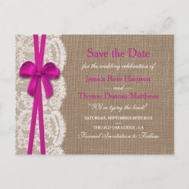 Postal De Anuncios La colección Rustic Pink Bow Guarda La Fecha