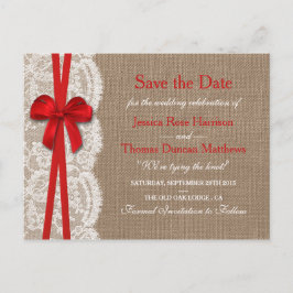 Postal De Anuncios La colección Rustic Red Bow Save the Date