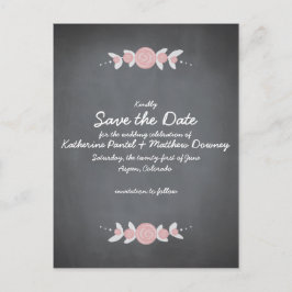 Postal De Anuncios La corona floral de Chalkboard salva la fecha