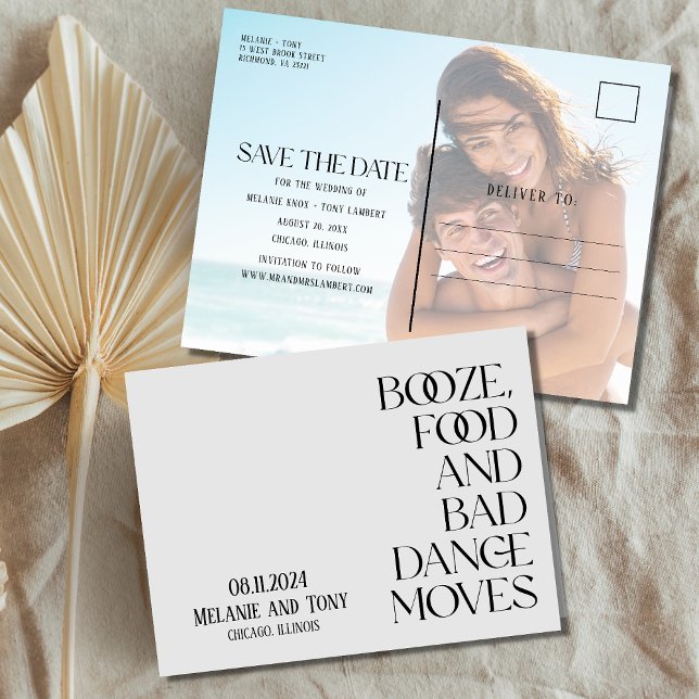 Postal De Anuncios La curiosa Booze Food Photo Wedding Salva la fecha (Subido por el creador)